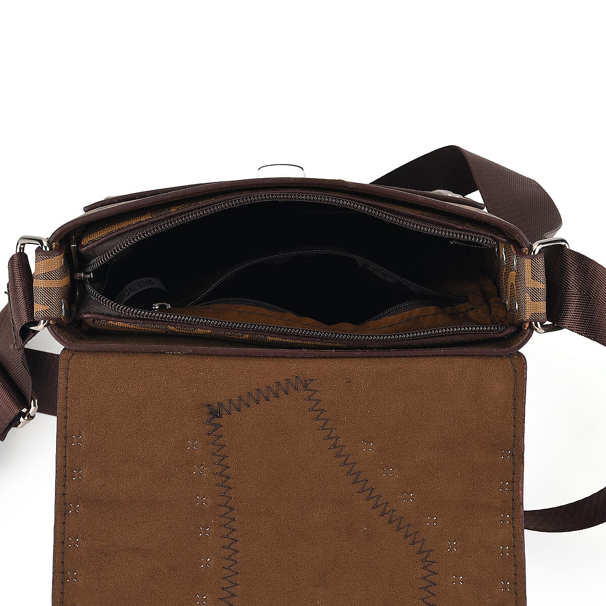 Passage Brown Letter Print Crossbody Bag with Shoulder Strap image number 3