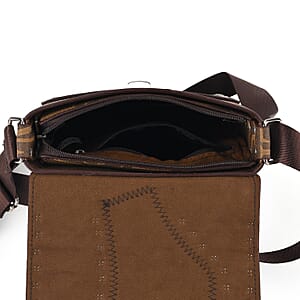 Passage Brown Letter Print Crossbody Bag with Shoulder Strap
