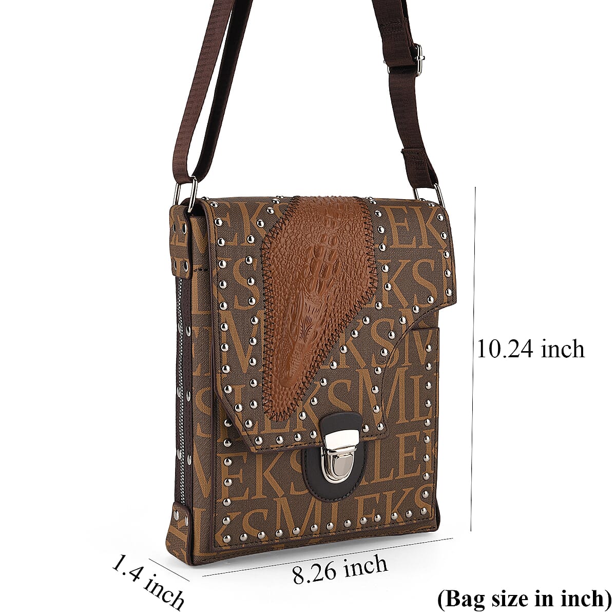 Passage Brown Letter Print Crossbody Bag with Shoulder Strap image number 5