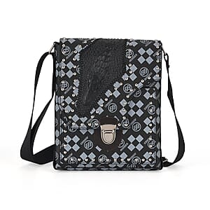 Passage Black Letter Print Crossbody Bag with Shoulder Strap
