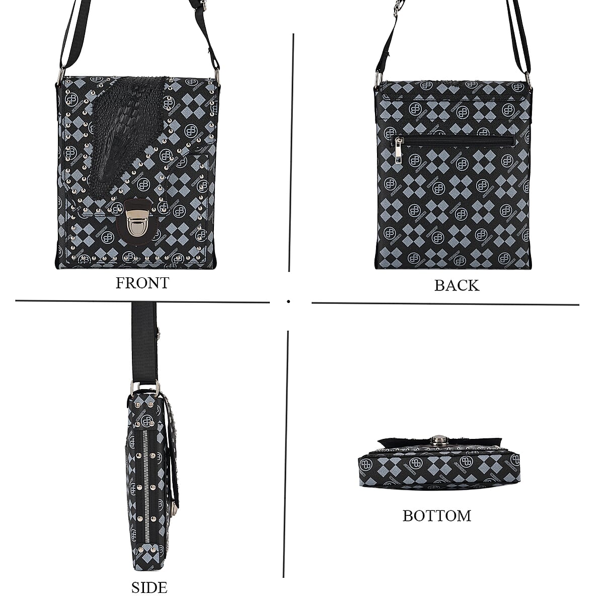 Passage Black Letter Print Crossbody Bag with Shoulder Strap image number 2