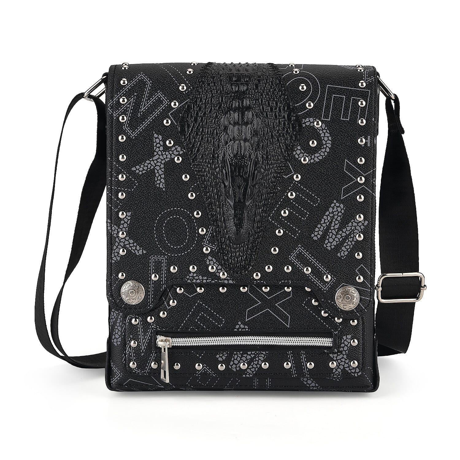 Passage Black Checkered Print Faux Leather Crossbody Bag with Shoulder Strap