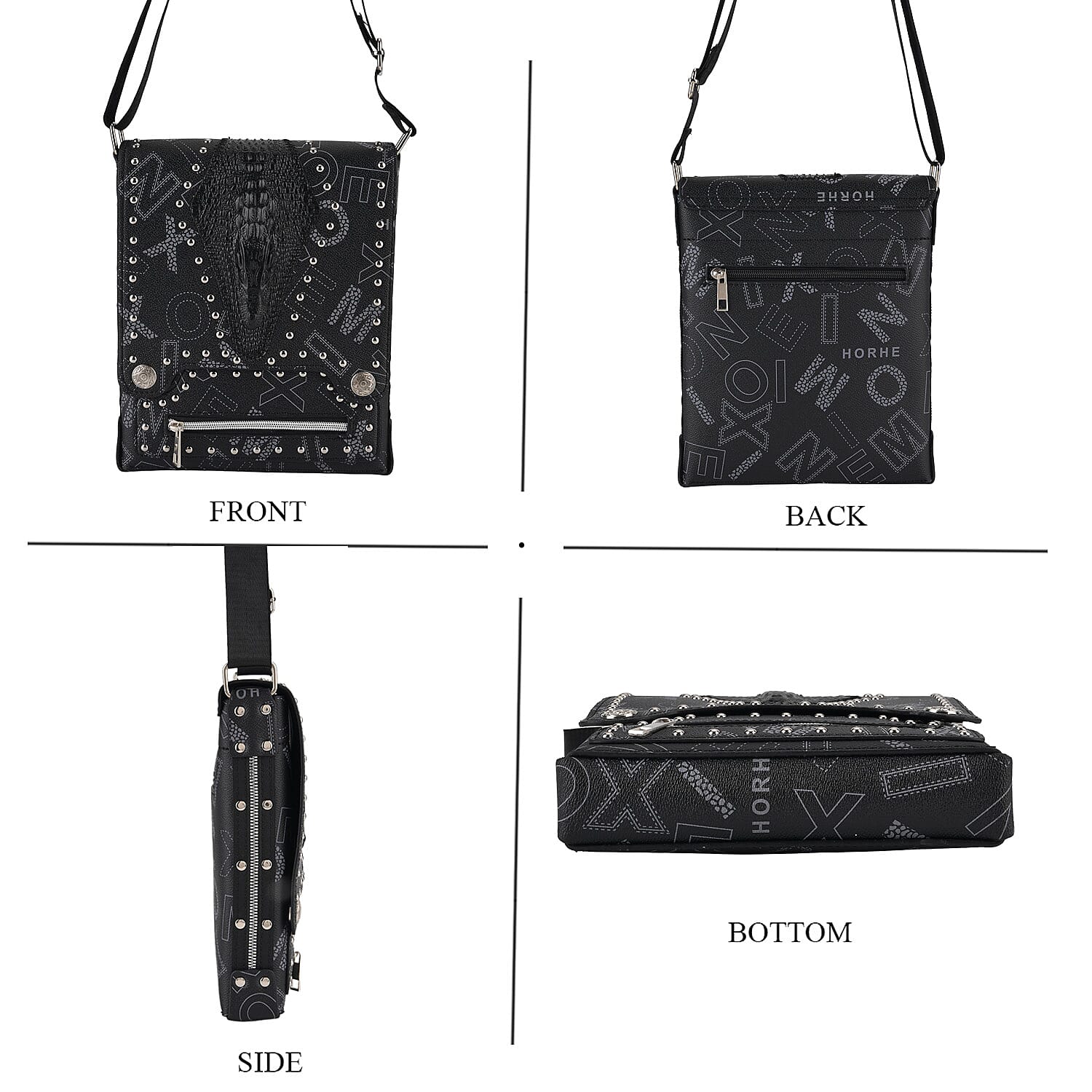 Passage Black Checkered Print Faux Leather Crossbody Bag with Shoulder Strap