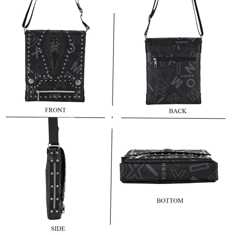 Passage Black Checkered Print Faux Leather Crossbody Bag with Shoulder Strap