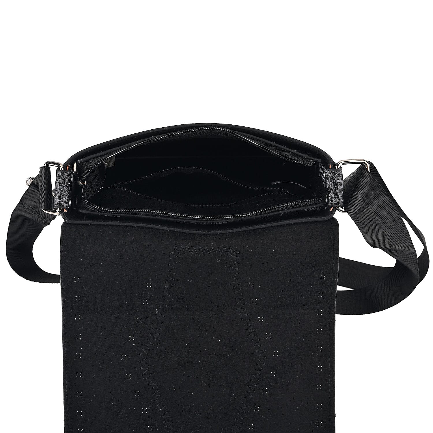 Passage Black Checkered Print Faux Leather Crossbody Bag with Shoulder Strap