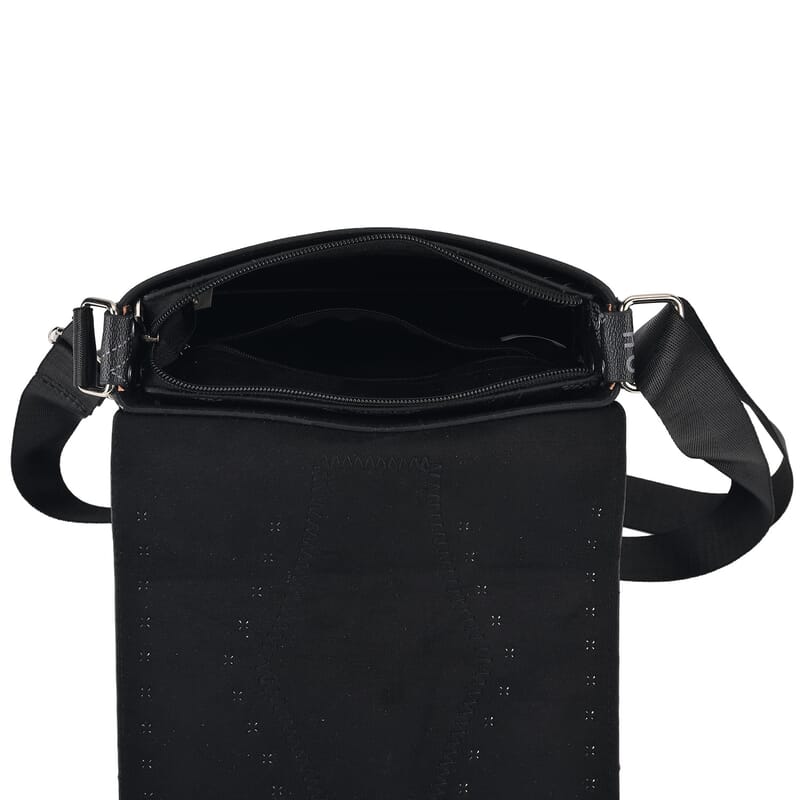 Passage Black Checkered Print Faux Leather Crossbody Bag with Shoulder Strap