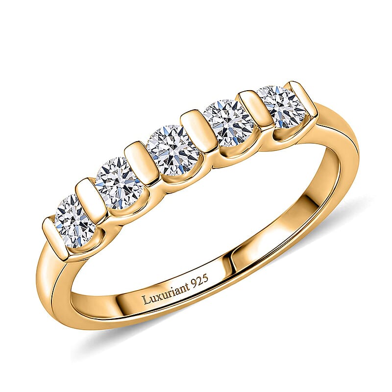 Luxuriant Lab Grown Diamond G-H SI 0.60 ctw 5 Stone Ring in 18K Vermeil Yellow Gold Over Sterling Silver (Size  10.0)