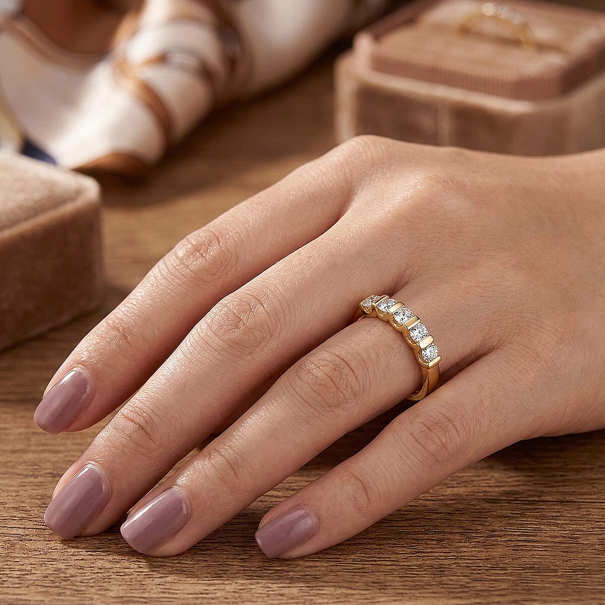 Luxuriant Lab Grown Diamond G-H SI 0.60 ctw 5 Stone Ring in 18K Vermeil Yellow Gold Over Sterling Silver (Size  10.0) (Del. In 10-12 Days) image number 2