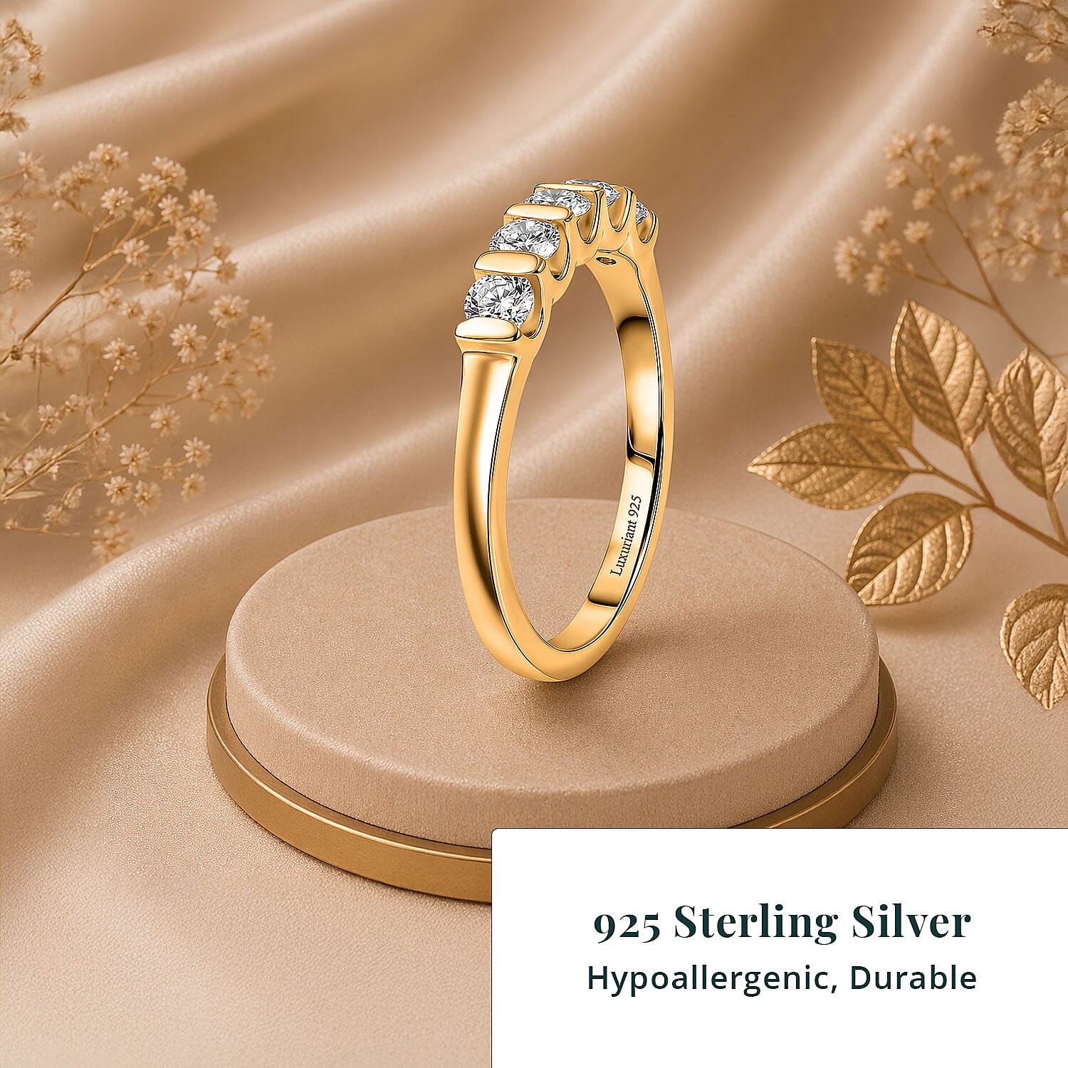 Luxuriant Lab Grown Diamond G-H SI 0.60 ctw 5 Stone Ring in 18K Vermeil Yellow Gold Over Sterling Silver (Size  10.0)