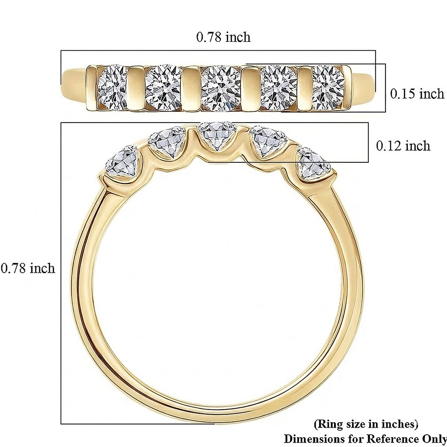 Luxuriant Lab Grown Diamond G-H SI 0.60 ctw 5 Stone Ring in 18K Vermeil Yellow Gold Over Sterling Silver (Size  10.0)