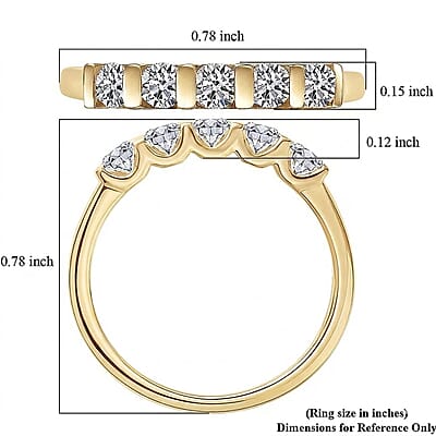 Luxuriant Lab Grown Diamond G-H SI 0.60 ctw 5 Stone Ring in 18K Vermeil Yellow Gold Over Sterling Silver (Size  10.0)