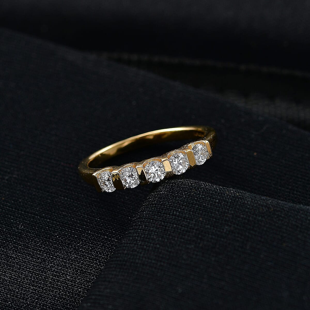 Luxuriant Lab Grown Diamond G-H SI 0.60 ctw 5 Stone Ring in 18K Vermeil Yellow Gold Over Sterling Silver (Size  7.0) (Del. In 10-12 Days) image number 1