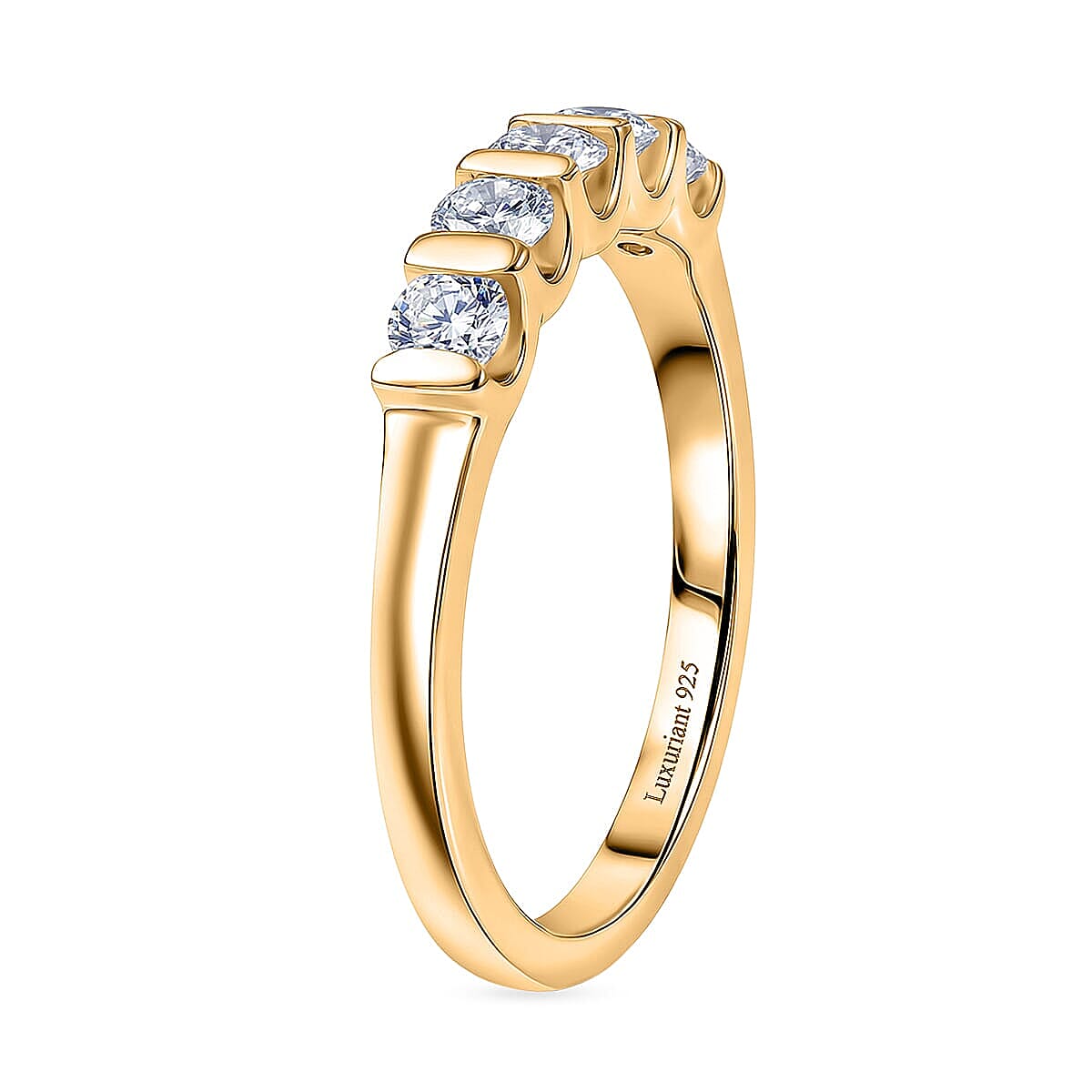 Luxuriant Lab Grown Diamond G-H SI 0.60 ctw 5 Stone Ring in 18K Vermeil Yellow Gold Over Sterling Silver (Size  7.0) (Del. In 10-12 Days) image number 3