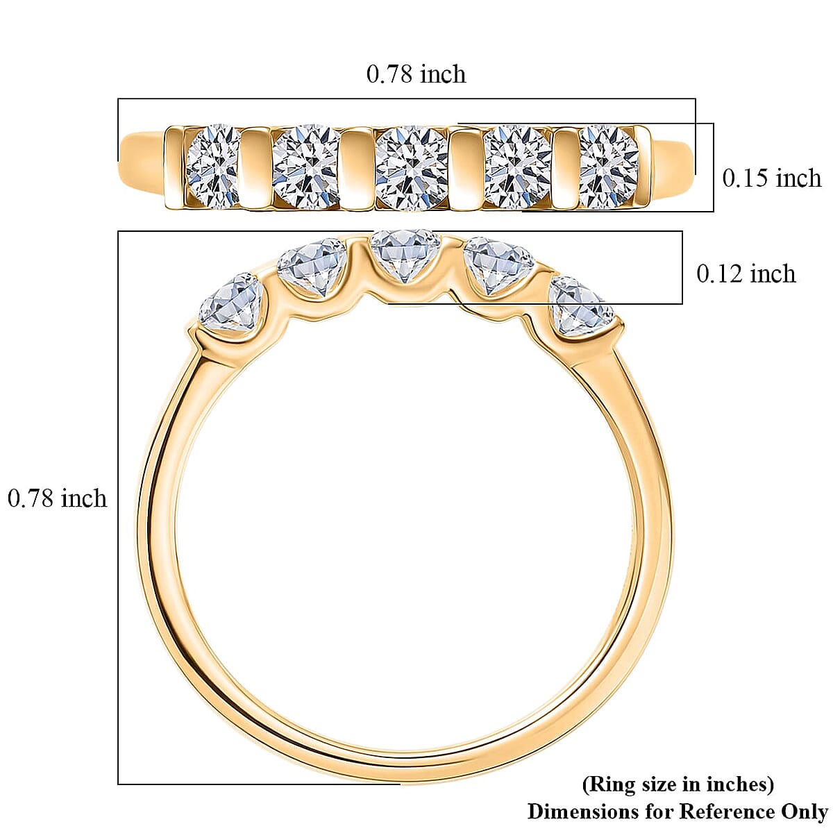 Luxuriant Lab Grown Diamond G-H SI 0.60 ctw 5 Stone Ring in 18K Vermeil Yellow Gold Over Sterling Silver (Size  7.0) (Del. In 10-12 Days) image number 5