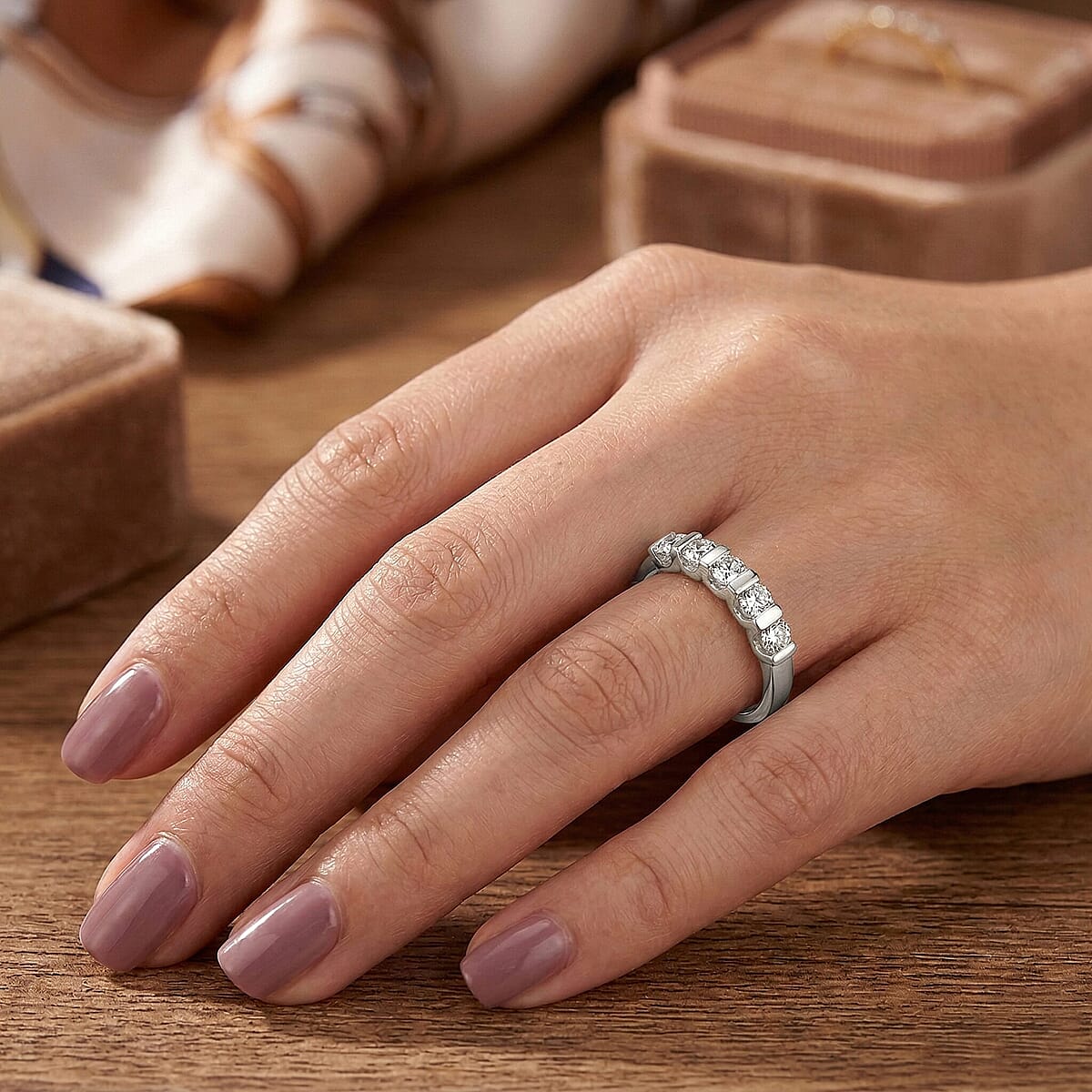 Luxuriant Lab Grown Diamond G-H SI 0.60 ctw Ring in Rhodium Over Sterling Silver (Size  7.0) (Del. In 10-12 Days) image number 2