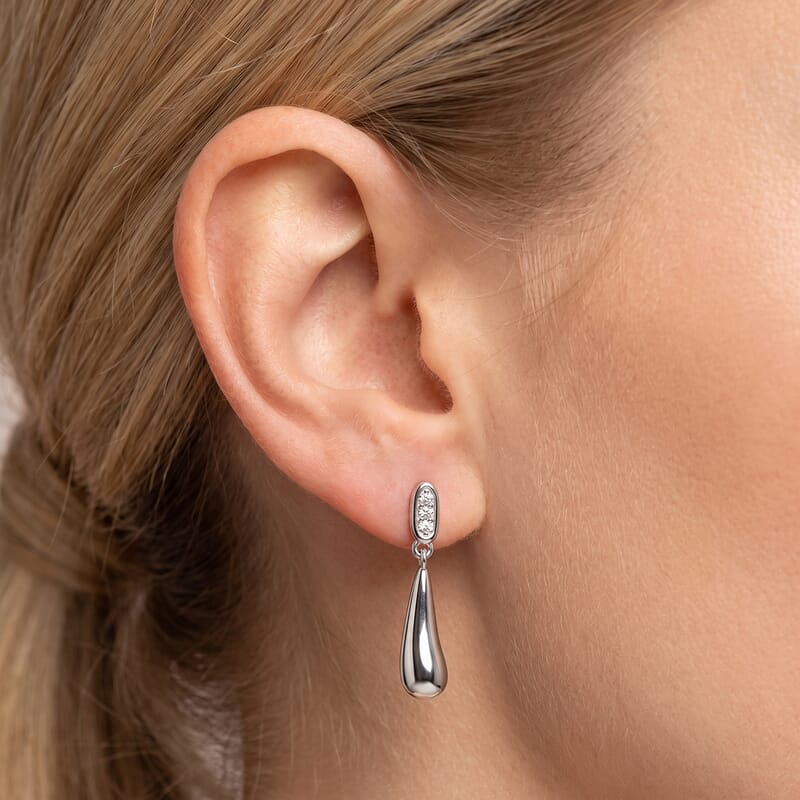 Luxuriant Lab Grown Diamond G-H SI 0.10 ctw Teardrop Earrings in Platinum Over Sterling Silver