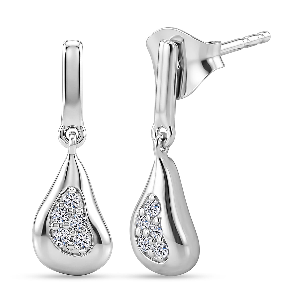 Luxuriant Lab Grown Diamond G-H SI 0.10 ctw Dangling Earrings in Platinum Over Sterling Silver