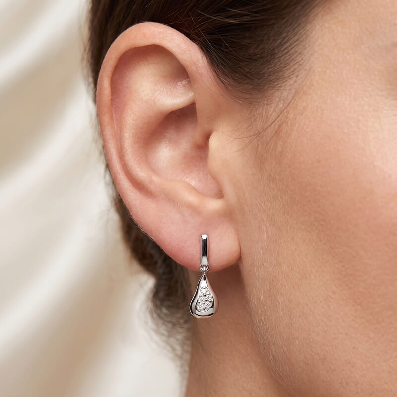 Luxuriant Lab Grown Diamond G-H SI 0.10 ctw Dangling Earrings in Platinum Over Sterling Silver