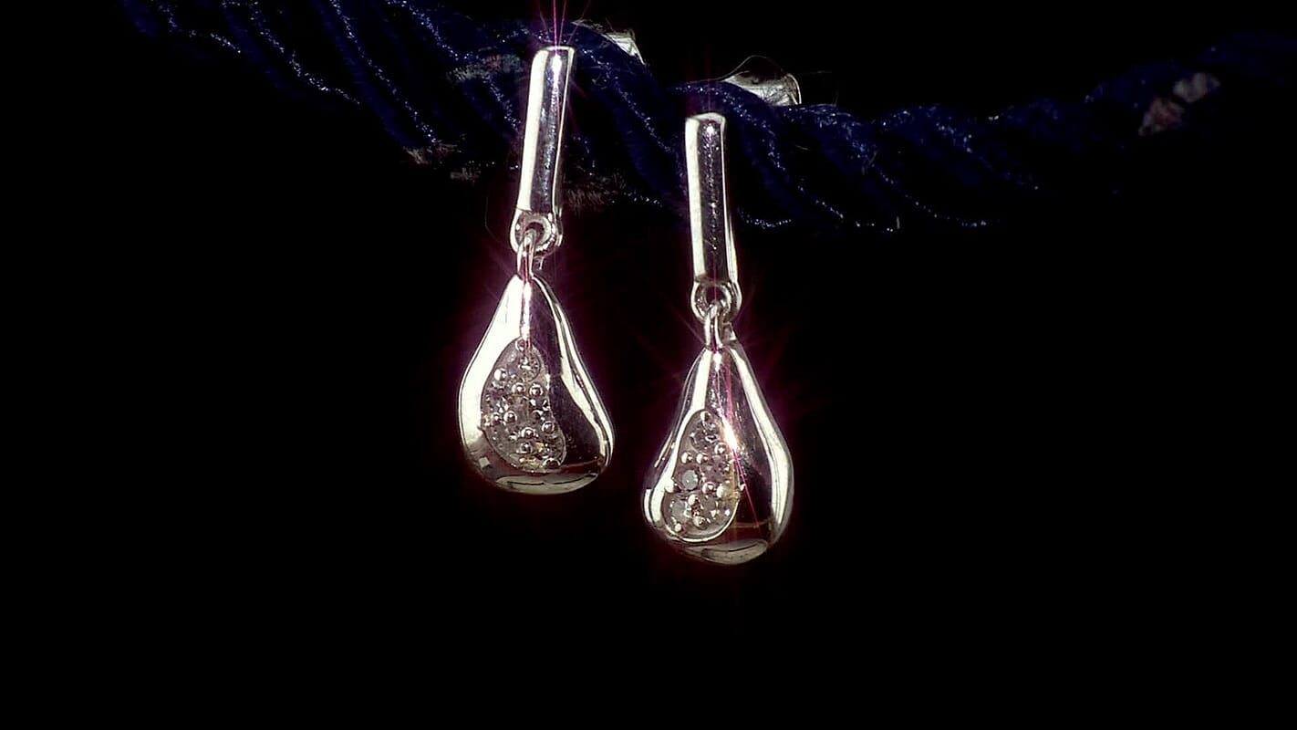 Luxuriant Lab Grown Diamond (G-H, SI) Dangling Earrings in Platinum Over Sterling Silver 0.10 ctw