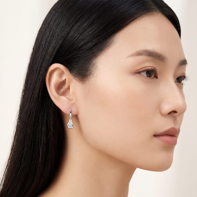 Luxuriant Lab Grown Diamond G-H SI 0.10 ctw Dangling Earrings in Platinum Over Sterling Silver