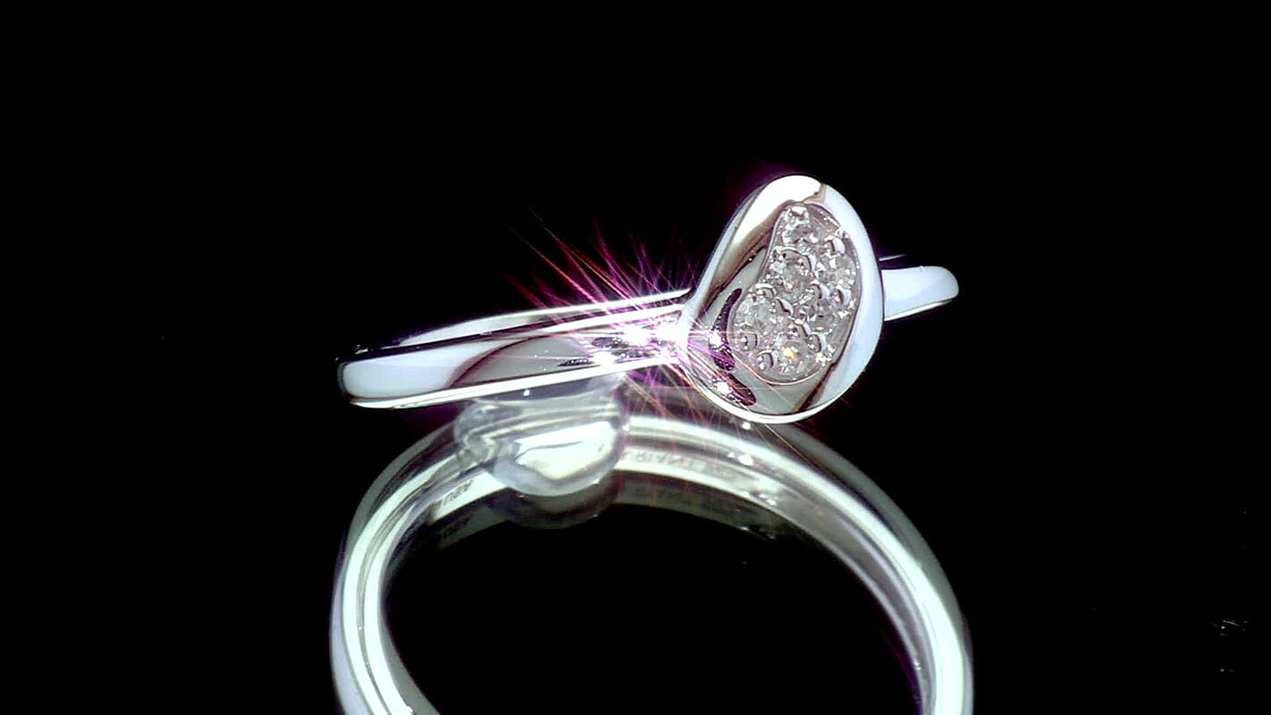 Luxuriant Lab Grown Diamond (G-H, SI) Ring in Platinum Over Sterling Silver (Size 10.0) 0.06 ctw