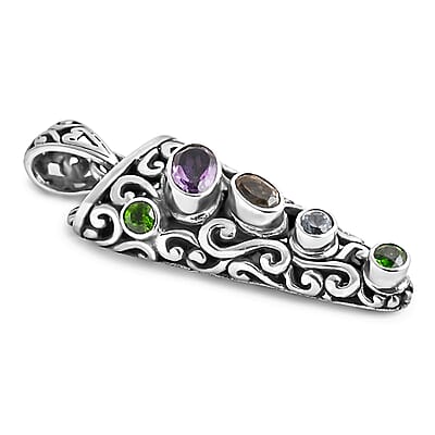 D'Joy Bali Legacy African Amethyst and Multi Gemstone 1.00 ctw Pendant Without Chain in Sterling Silver