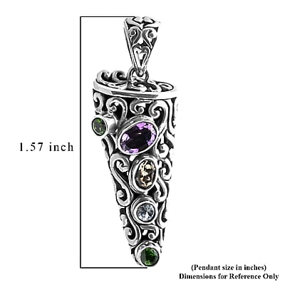 D'Joy Bali Legacy African Amethyst and Multi Gemstone 1.00 ctw Pendant Without Chain in Sterling Silver