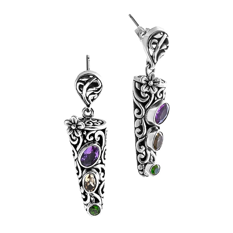 D'Joy Bali Legacy African Amethyst and Multi Gemstone 1.50 ctw Earrings in Sterling Silver