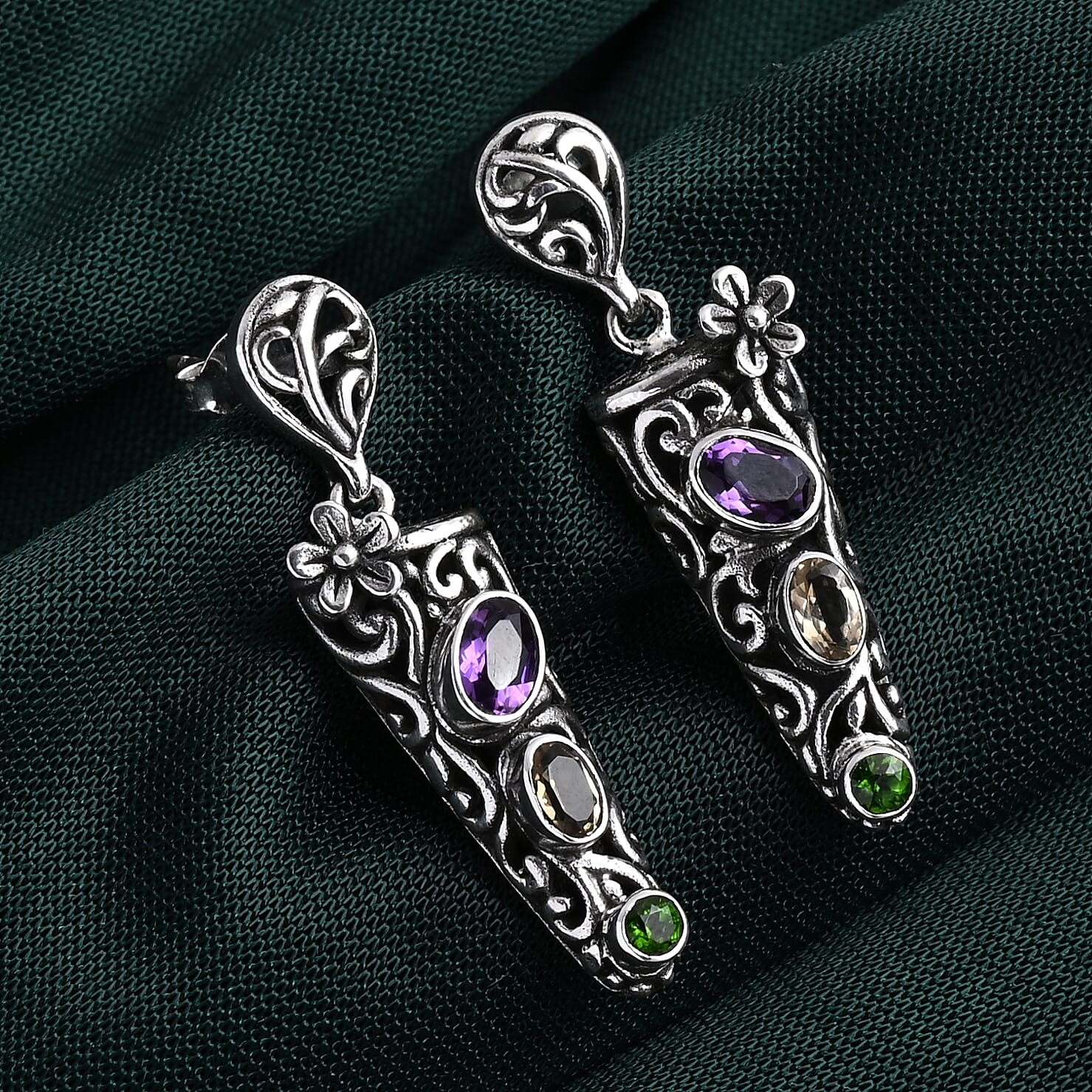 D'Joy Bali Legacy African Amethyst and Multi Gemstone 1.50 ctw Earrings in Sterling Silver