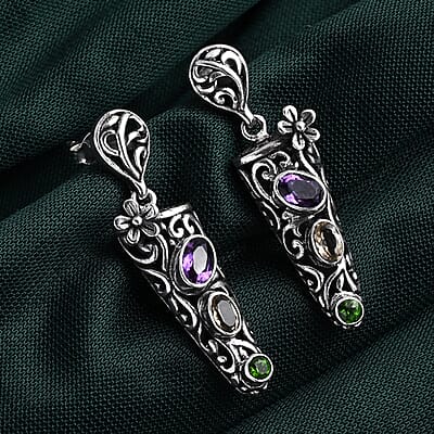 D'Joy Bali Legacy African Amethyst and Multi Gemstone 1.50 ctw Earrings in Sterling Silver