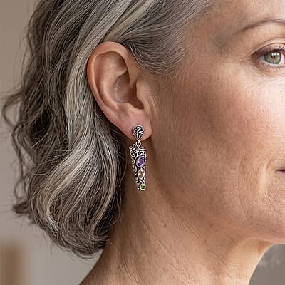 D'Joy Bali Legacy African Amethyst and Multi Gemstone 1.50 ctw Earrings in Sterling Silver