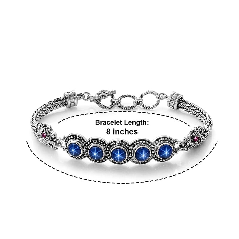 D'Joy Bali Legacy Blue Star Sapphire (DF) and Orissa Rhodolite Garnet 7.90 ctw Dragon Bracelet in Sterling Silver (6.50-8.0In)