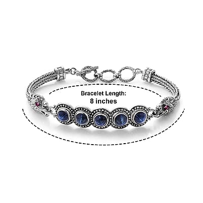 D'Joy Bali Legacy Blue Star Sapphire (DF) and Orissa Rhodolite Garnet 7.90 ctw Dragon Bracelet in Sterling Silver (6.50-8.0In)