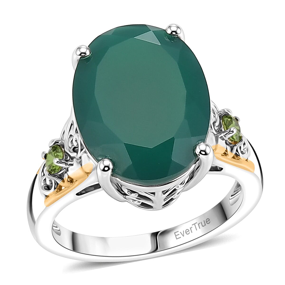 EverTrue Verde Onyx and Chrome Diopside 8.00 ctw Ring in 18K YG Plated and Platinum Bond (Size 7.0)