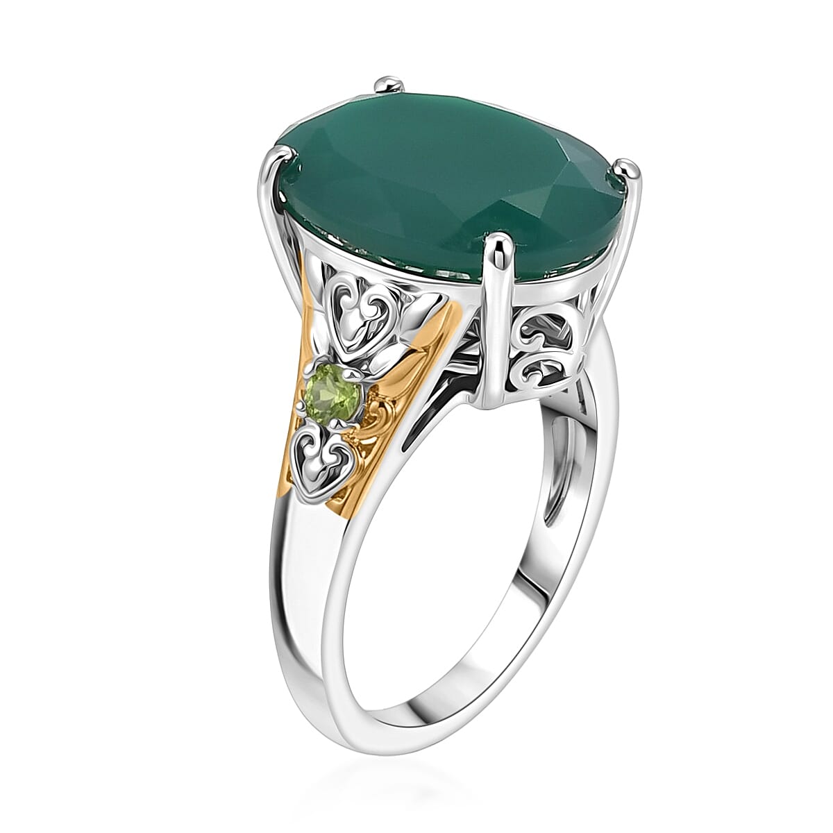 EverTrue Verde Onyx and Chrome Diopside 8.00 ctw Ring in 18K YG Plated and Platinum Bond (Size 7.0)
