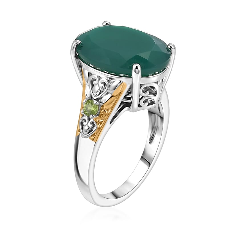 EverTrue Verde Onyx and Chrome Diopside 8.00 ctw Ring in 18K YG Plated and Platinum Bond (Size 7.0)