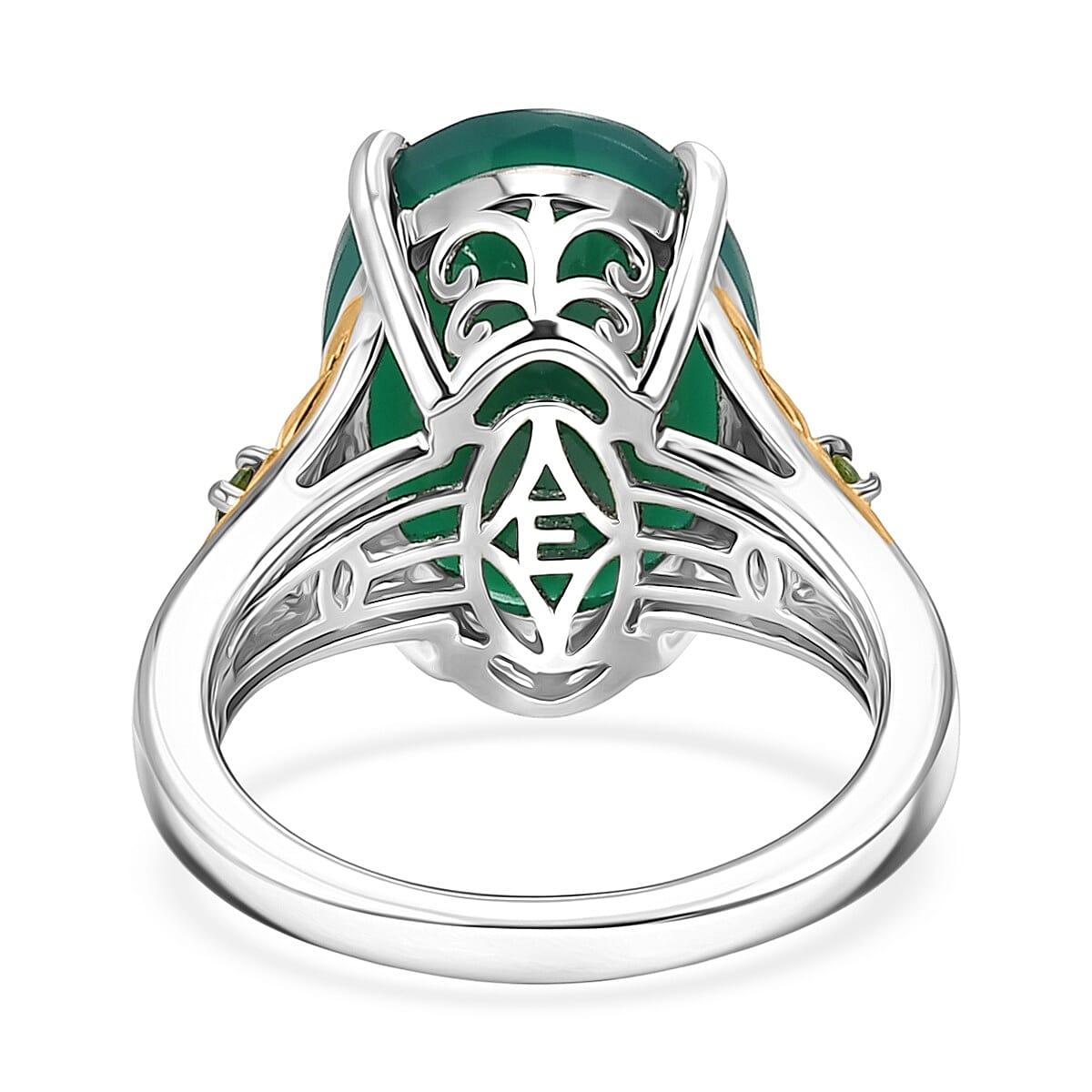 EverTrue Verde Onyx and Chrome Diopside 8.00 ctw Ring in 18K YG Plated and Platinum Bond (Size 7.0)
