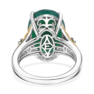 EverTrue Verde Onyx and Chrome Diopside 8.00 ctw Ring in 18K YG Plated and Platinum Bond (Size 7.0)