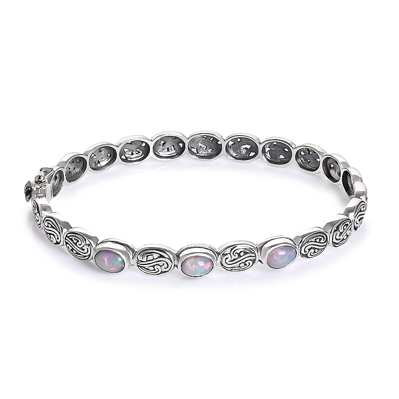 D'Joy Bali Legacy Ethiopian Welo Opal 1.50 ctw Bangle Bracelet in Sterling Silver (7.25 In)