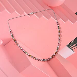 D'Joy Premium Multi-Tourmaline and Moissanite 13.30 ctw Line Necklace in Rhodium Over Sterling Silver (18 Inches) (Del. In 10-12 Days)