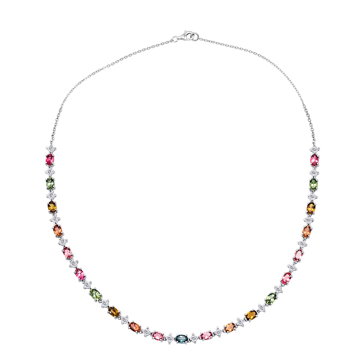 D'Joy Premium Multi-Tourmaline and Moissanite 13.30 ctw Line Necklace in Rhodium Over Sterling Silver (18 Inches) (Del. In 10-12 Days) image number 3