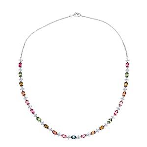 D'Joy Premium Multi-Tourmaline and Moissanite 13.30 ctw Line Necklace in Rhodium Over Sterling Silver (18 Inches) (Del. In 10-12 Days)