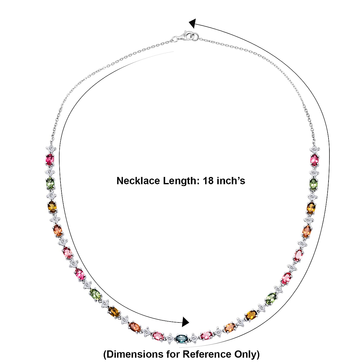 D'Joy Premium Multi-Tourmaline and Moissanite 13.30 ctw Line Necklace in Rhodium Over Sterling Silver (18 Inches) (Del. In 10-12 Days) image number 5