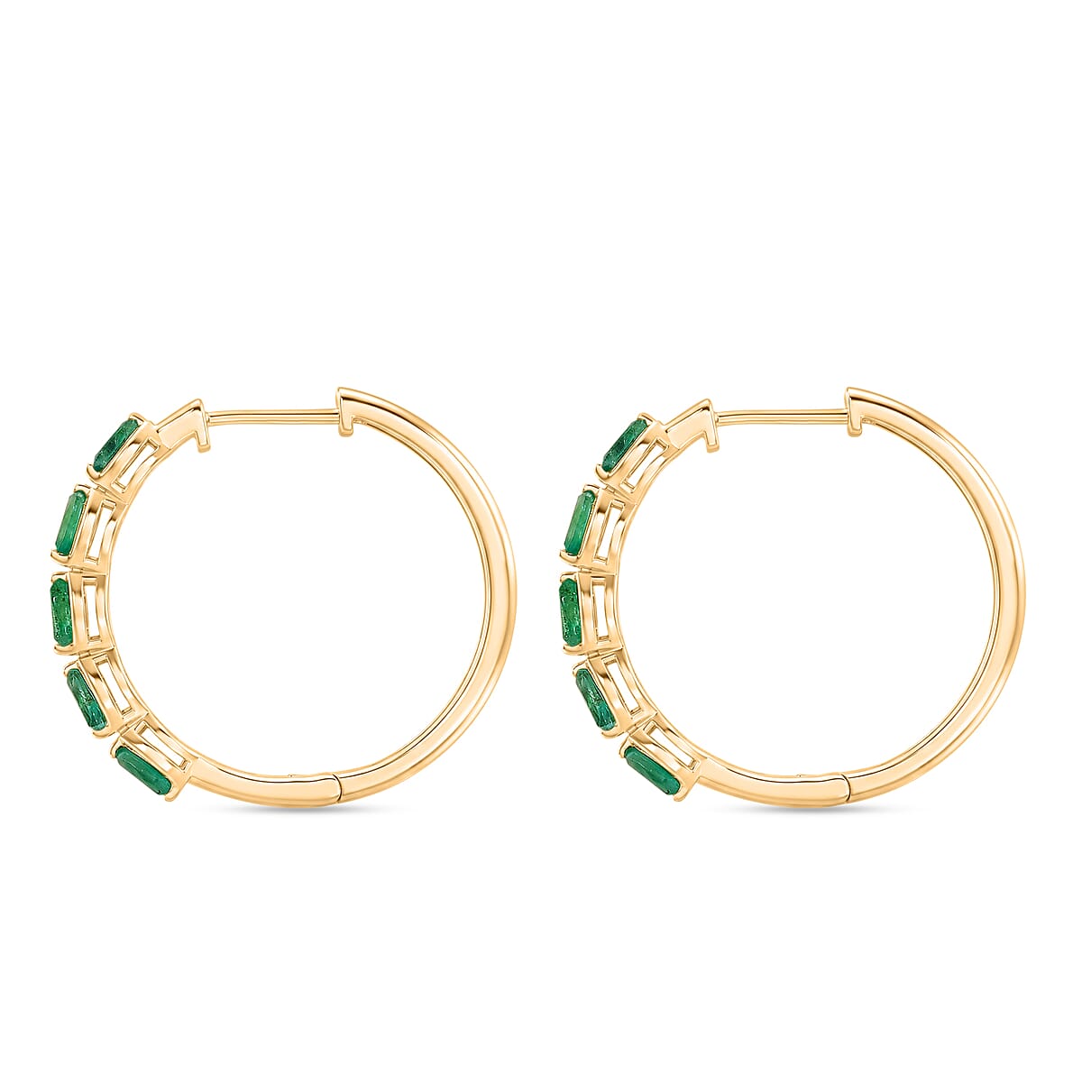 D'Joy Premium Kagem Zambian Emerald 1.30 ctw Crown Line Earrings in 18K Vermeil Yellow Gold Over Sterling Silver image number 3