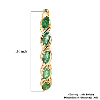 D'Joy Premium Kagem Zambian Emerald 1.30 ctw Crown Line Earrings in 18K Vermeil Yellow Gold Over Sterling Silver