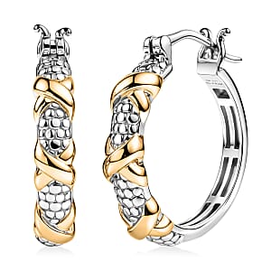 D'Joy XOXO Hoop Earrings in 18K Vermeil YG and Rhodium Over Sterling Silver 6.25 Grams