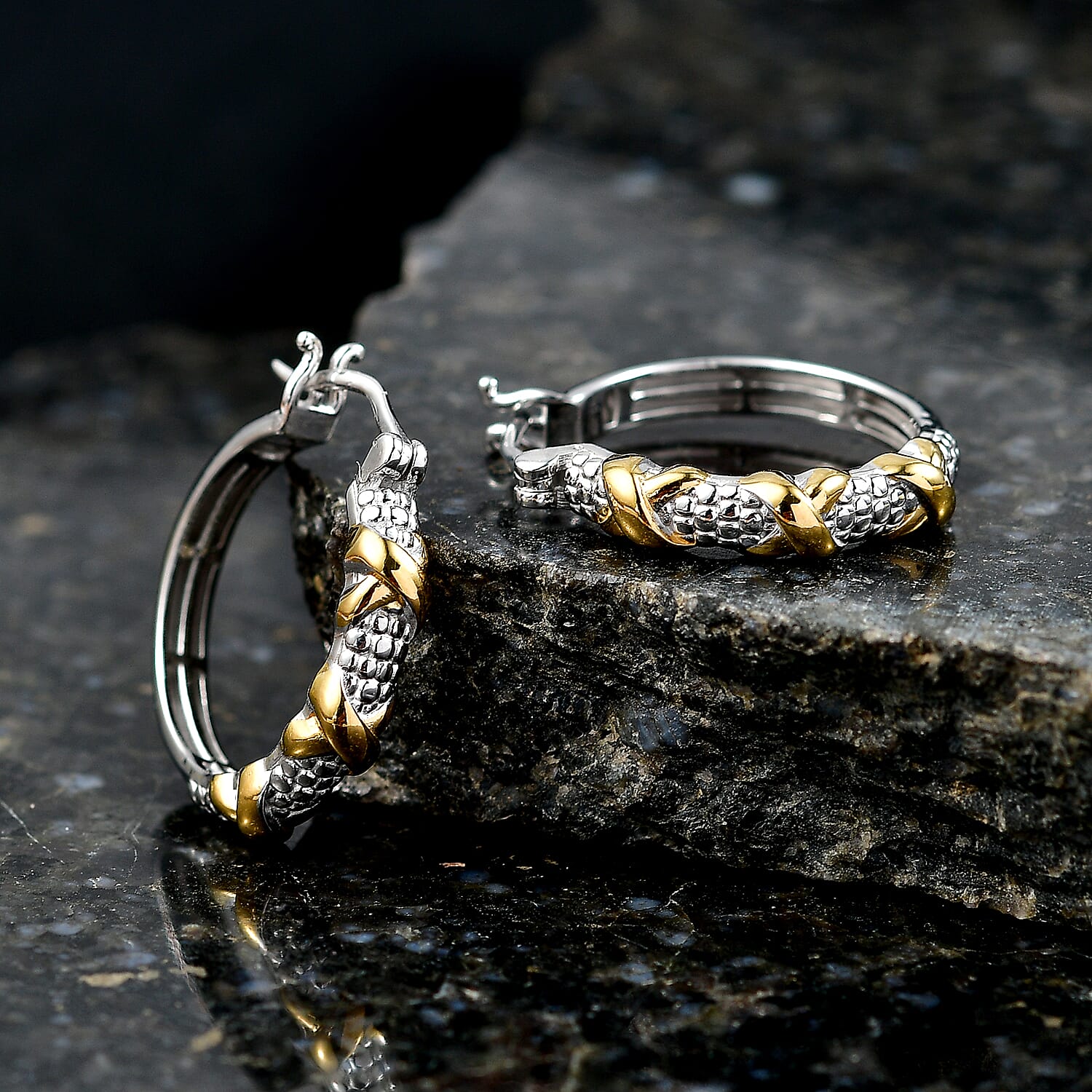 D'Joy XOXO Hoop Earrings in 18K Vermeil YG and Rhodium Over Sterling Silver 6.25 Grams