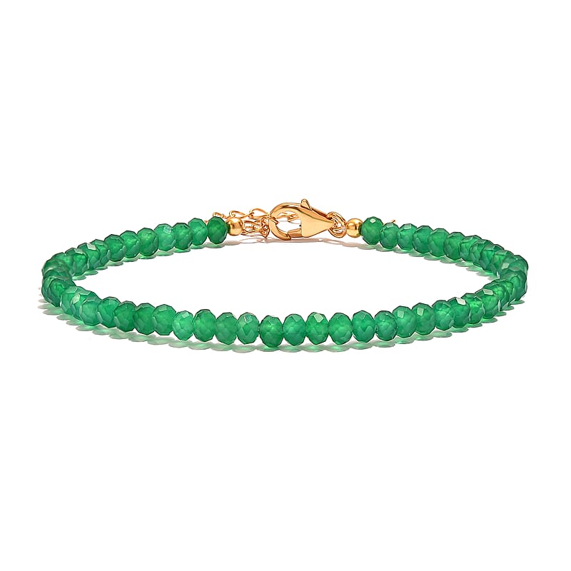 D'Joy Premium Verde Onyx 20.00 ctw Beaded Bracelet in 18K Vermeil Yellow Gold Over Sterling Silver (7.25-9.25In)