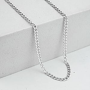 Italian Flat Curb Chain Necklace in Rhodium Over Sterling Silver 5.30 Grams (17.5 Inches)
