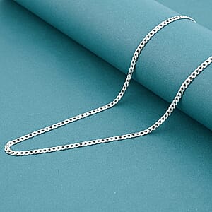 Italian Flat Curb Chain Necklace in Rhodium Over Sterling Silver 5.30 Grams (17.5 Inches)